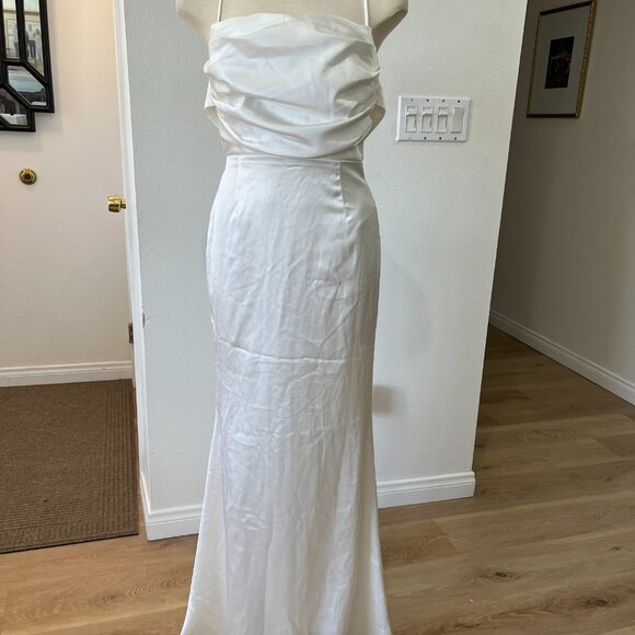 Lulus Lovely Endearment White Satin Sleeveless Bridal Wedding Maxi Dress X-Small - Picture 9 of 12